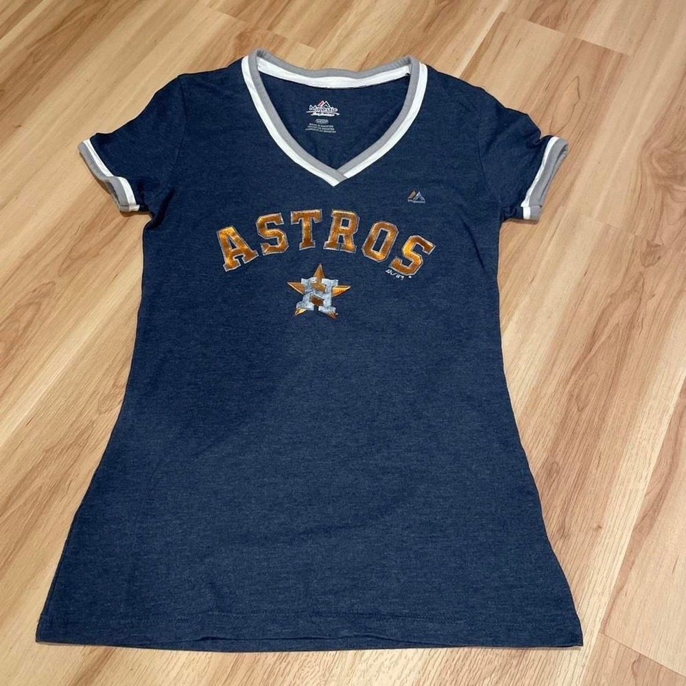 Majestic Womens T-Shirt Houston Astros MLB‎ V-Neck Small Navy Blue
